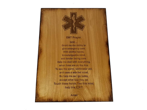 EMT Prayer 8.5" x 11.5" Oak Stained Sign - EMT Graduation Gift - Emergency Medical Technician