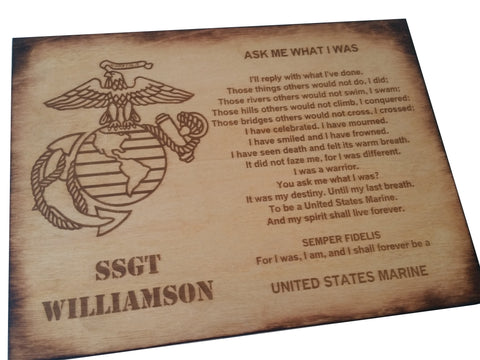 Personalized USMC - Ask Me What I Was - Oak Stained Retirement Plaque- Marine Corps Veteran - USMC retirement gift