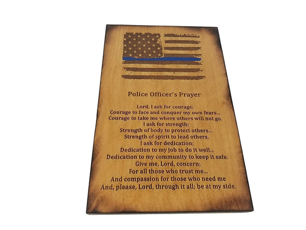 Police Officer Gift Sign - Distressed American Flag with Thin Blue Line and Police Officer's Prayer