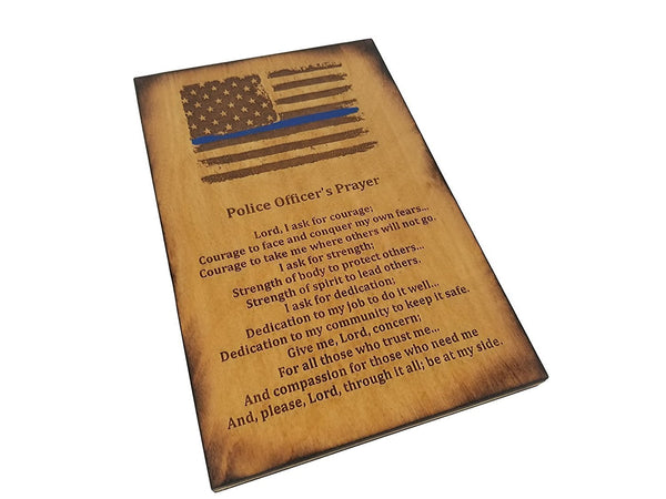 Police Officer Gift Sign - Distressed American Flag with Thin Blue Line and Police Officer's Prayer