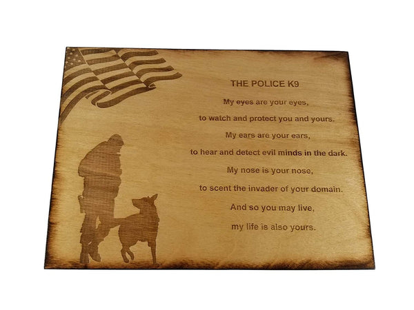 Police Officer K9 Poem Wall decor with American Flag and Police K9 Silhouette - 8.5" x 11.5" Sign