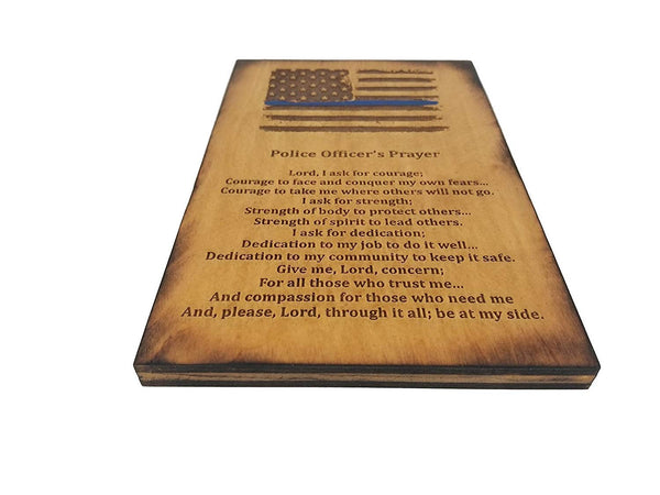 Police Officer Gift Sign - Distressed American Flag with Thin Blue Line and Police Officer's Prayer