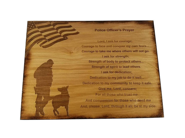 Police Officer Prayer Wall decor with American Flag and Police K9 Silhouette - 8.5" x 11.5" Sign