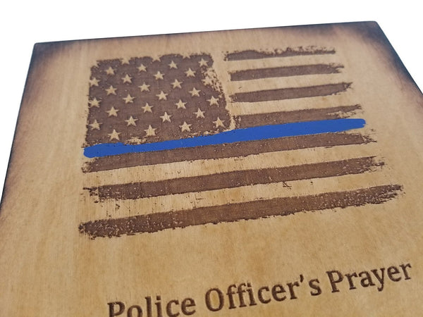 Police Officer Gift Sign - Distressed American Flag with Thin Blue Line and Police Officer's Prayer