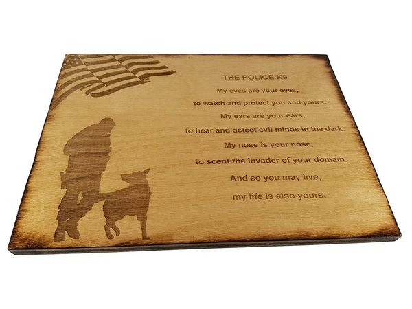 Police Officer K9 Poem Wall decor with American Flag and Police K9 Silhouette - 8.5" x 11.5" Sign