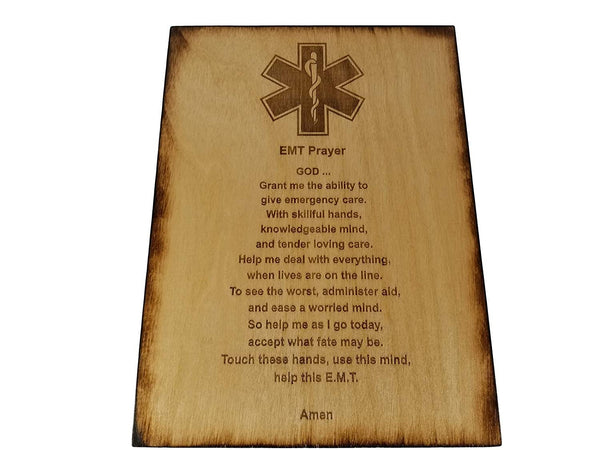 EMT Prayer 8.5" x 11.5" Oak Stained Sign - EMT Graduation Gift - Emergency Medical Technician
