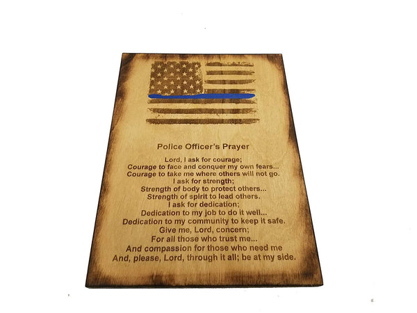 Police Officer Prayer with Blue Line American Flag Sign - Police Prayer 8.5" x 11.5"