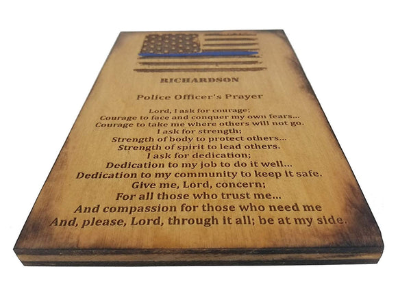 Personalized Police Officer Prayer Sign - Distressed American Flag with Thin Blue Line 5.5"x8.5"