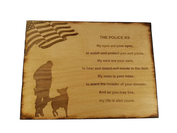 Police Officer K9 Poem Wall decor with American Flag and Police K9 Silhouette - 8.5" x 11.5" Sign