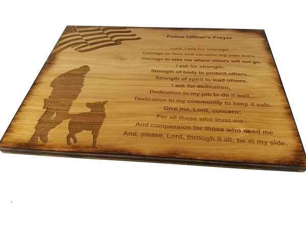 Police Officer Prayer Wall decor with American Flag and Police K9 Silhouette - 8.5" x 11.5" Sign