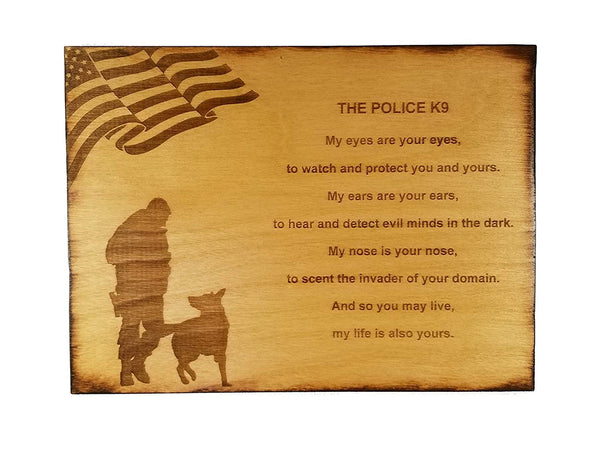 Police Officer K9 Poem Wall decor with American Flag and Police K9 Silhouette - 8.5" x 11.5" Sign