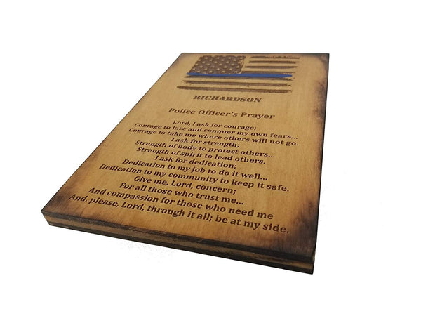Personalized Police Officer Prayer Sign - Distressed American Flag with Thin Blue Line 5.5"x8.5"