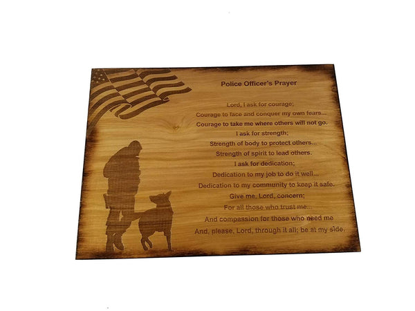 Police Officer Prayer Wall decor with American Flag and Police K9 Silhouette - 8.5" x 11.5" Sign