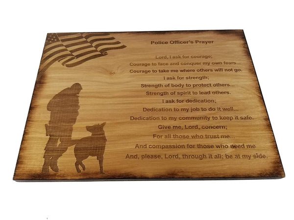 Police Officer Prayer Wall decor with American Flag and Police K9 Silhouette - 8.5" x 11.5" Sign