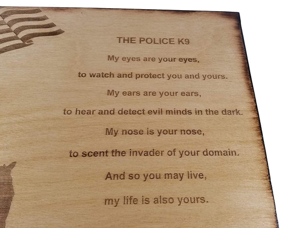 Police Officer K9 Poem Wall decor with American Flag and Police K9 Silhouette - 8.5" x 11.5" Sign