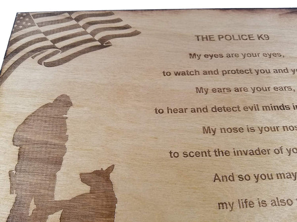 Police Officer K9 Poem Wall decor with American Flag and Police K9 Silhouette - 8.5" x 11.5" Sign