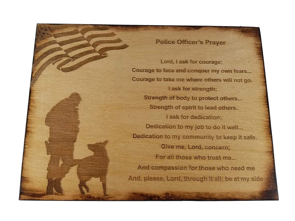 Police Officer Prayer Wall decor with American Flag and Police K9 Silhouette - 8.5" x 11.5" Sign