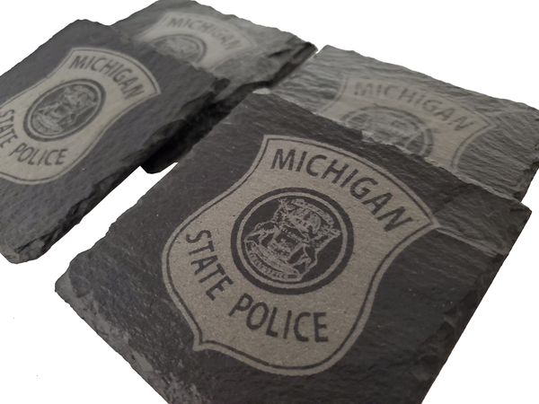 Michigan State Police Trooper Slate Coaster Set - MI State Police - MSP Graduation Gift