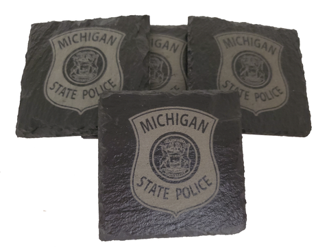 Michigan State Police Trooper Slate Coaster Set - MI State Police - MSP Graduation Gift