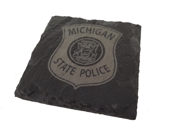 Michigan State Police Trooper Slate Coaster Set - MI State Police - MSP Graduation Gift