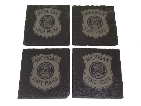 Michigan State Police Trooper Slate Coaster Set - MI State Police - MSP Graduation Gift