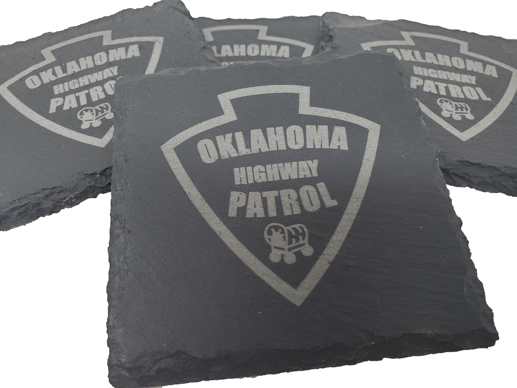 Oklahoma Highway Patrol Trooper Slate Coaster Set - OK State Trooper- Oklahoma Trooper - Graduation Gift - State Police Gift