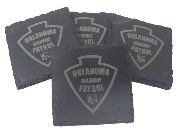 Oklahoma Highway Patrol Trooper Slate Coaster Set - OK State Trooper- Oklahoma Trooper - Graduation Gift - State Police Gift