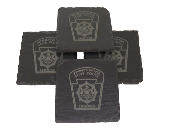 Pennsylvania State Police Trooper Slate Coaster Set - PA State Police - PSP Graduation Gift