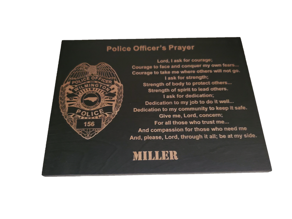 Personalized Police Officer Badge Prayer Sign - Police Officer's Prayer - Police Graduation Gift - 8.5"x11.5" Black Sign