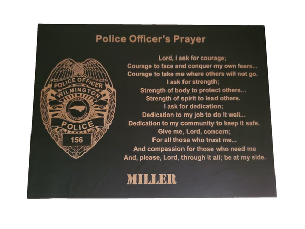 Personalized Police Officer Badge Prayer Sign - Police Officer's Prayer - Police Graduation Gift - 8.5"x11.5" Black Sign