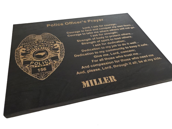 Personalized Police Officer Badge Prayer Sign - Police Officer's Prayer - Police Graduation Gift - 8.5"x11.5" Black Sign