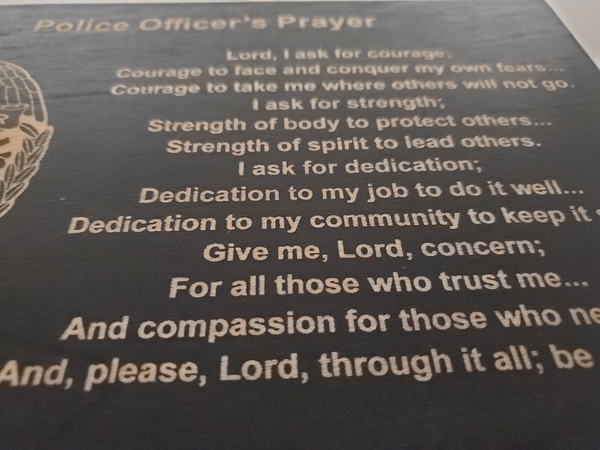 Personalized Police Officer Badge Prayer Sign - Police Officer's Prayer - Police Graduation Gift - 8.5"x11.5" Black Sign