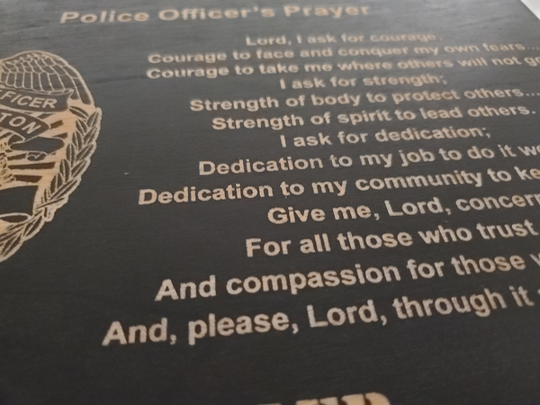 Personalized Police Officer Badge Prayer Sign - Police Officer's Prayer - Police Graduation Gift - 8.5"x11.5" Black Sign