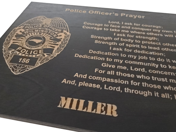 Personalized Police Officer Badge Prayer Sign - Police Officer's Prayer - Police Graduation Gift - 8.5"x11.5" Black Sign