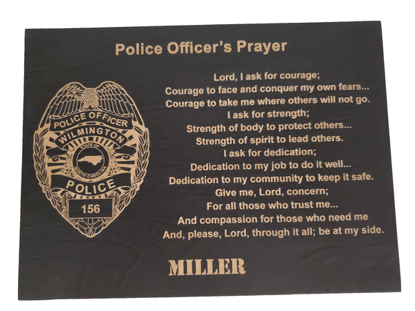 Personalized Police Officer Badge Prayer Sign - Police Officer's Prayer - Police Graduation Gift - 8.5"x11.5" Black Sign