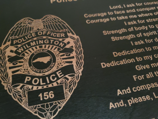 Personalized Police Officer Badge Prayer Sign - Police Officer's Prayer - Police Graduation Gift - 8.5"x11.5" Black Sign