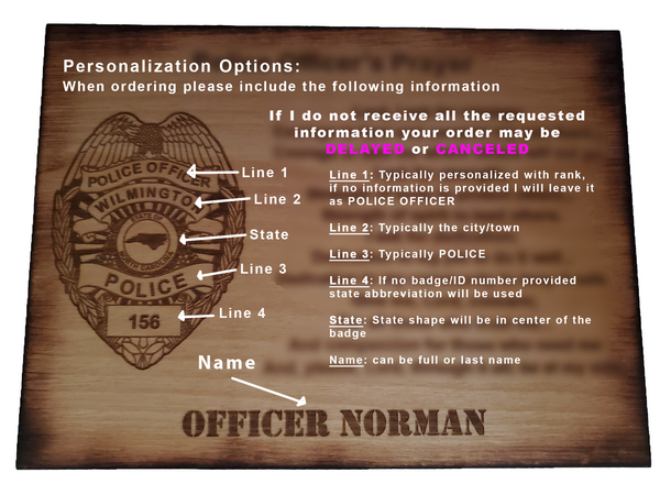 Personalized Police Officer Badge Prayer Sign - Police Officer's Prayer - Police Graduation Gift - 8.5"x11.5" Stained Sign