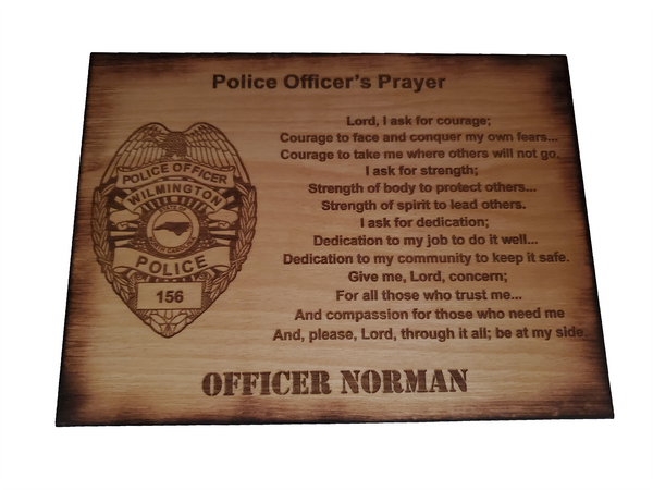 Personalized Police Officer Badge Prayer Sign - Police Officer's Prayer - Police Graduation Gift - 8.5"x11.5" Stained Sign