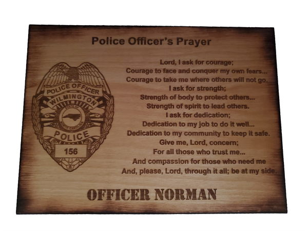 Personalized Police Officer Badge Prayer Sign - Police Officer's Prayer - Police Graduation Gift - 8.5"x11.5" Stained Sign