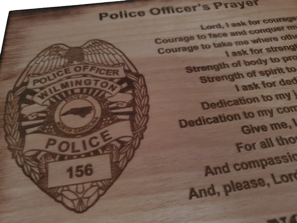 Personalized Police Officer Badge Prayer Sign - Police Officer's Prayer - Police Graduation Gift - 8.5"x11.5" Stained Sign