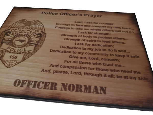 Personalized Police Officer Badge Prayer Sign - Police Officer's Prayer - Police Graduation Gift - 8.5"x11.5" Stained Sign