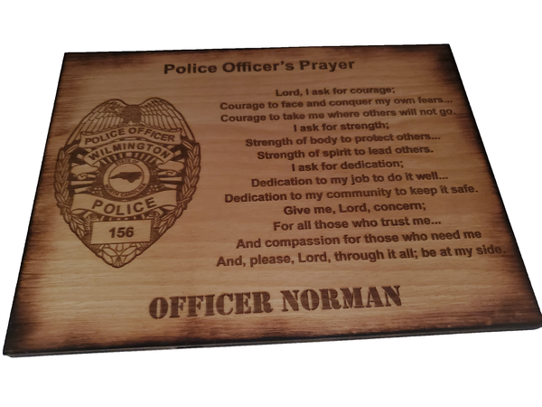 Personalized Police Officer Badge Prayer Sign - Police Officer's Prayer - Police Graduation Gift - 8.5"x11.5" Stained Sign