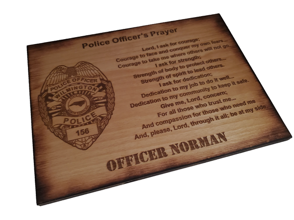 Personalized Police Officer Badge Prayer Sign - Police Officer's Prayer - Police Graduation Gift - 8.5"x11.5" Stained Sign