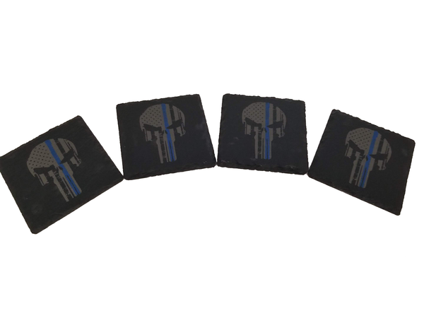 Thin Blue Line Punisher American Flag Slate Coaster Set