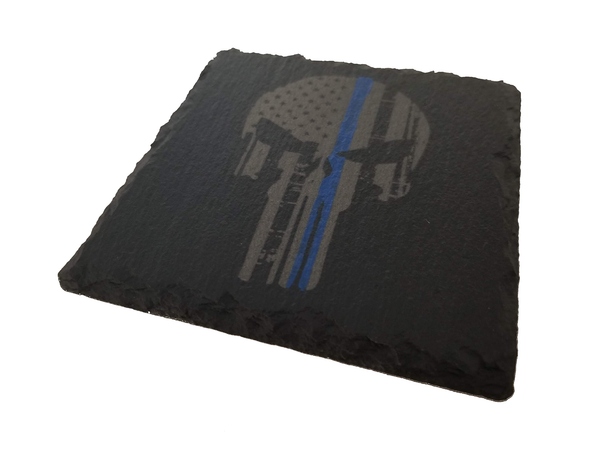 Thin Blue Line Punisher American Flag Slate Coaster Set